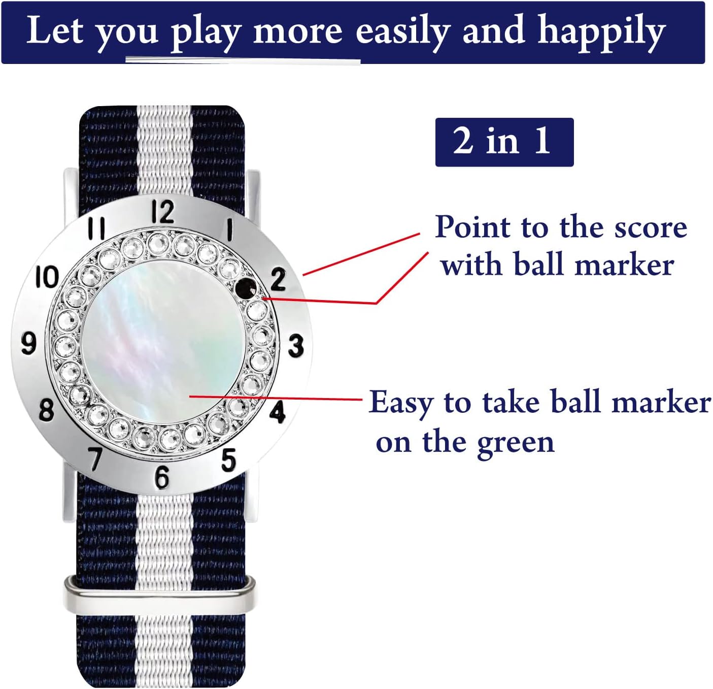 Golf Ball Marker with Golf Stroke Counter Bracelet, Pearl Crystal Ball Marker, Golf Accessories, Golf Gifts, Golf Counters for Women