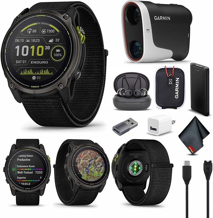Garmin Enduro 3, Solar, Sapphire Multisport GPS Smartwatch Carbon Gray DLC Titanium with Black Ultrafit Nylon Strap, Fitne...