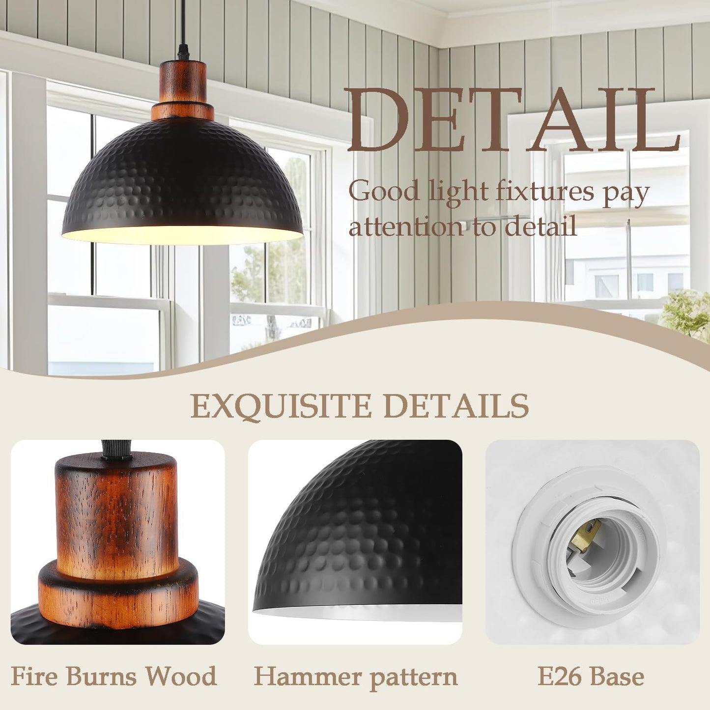 Mgcanyu Black And Wood Pendant Lights 2 Pack  11.8 Hammered Metal Dome Pendant Light Fixture Modern Black Pendant Lighting Hanging Ceiling Light For Kitchen Island Dining Living Room Restaurant