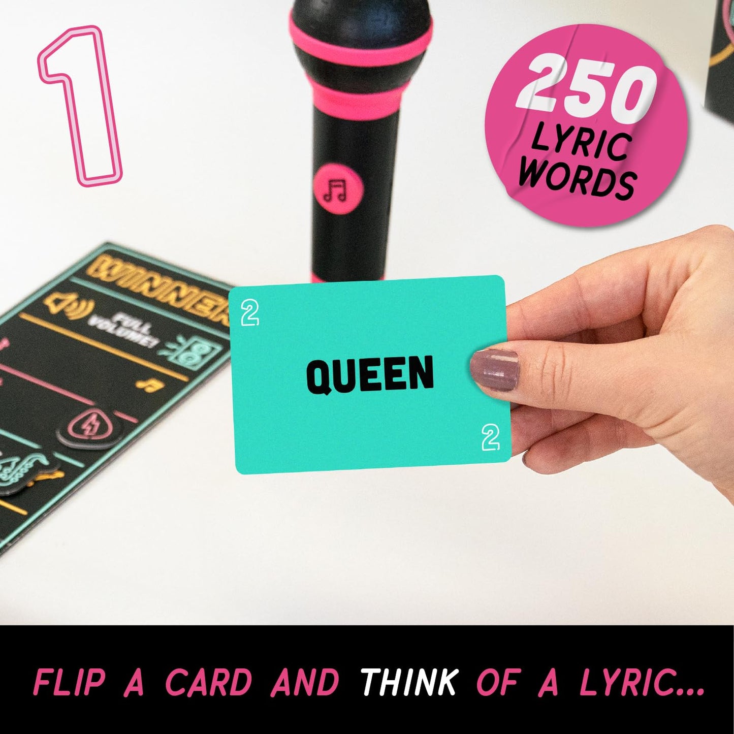 Lucky Egg Official Grab The Mic – Family Karaoke Board Game, 8+ Year Olds, 2-10 Players - Games for Bad Singers with 250 Lyrics (125 Cards) for Hilarious Game Nights & Birthday Party, Kids Gift