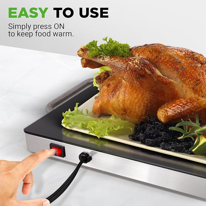 NutriChef Large Electric Warming Tray | 20" x 12" Hot Plate | Ideal for Buffets, Restaurants, Parties, & Home Dinners - Glass Top Keeps Food Hot - Perfect for Events | Heats your food to 200°F