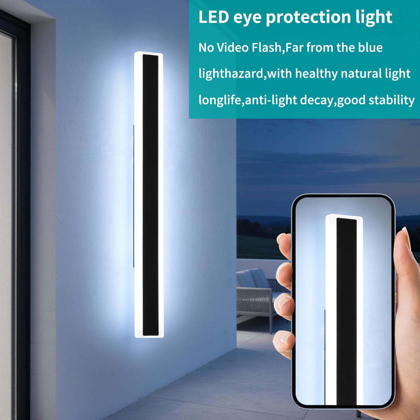 Mikeru 70.8Inch Long Led Wall Light  6000K Cool White Modern Outdoor Wall Light Ip65 Waterproof Black Acrylic Porch Exterior Lighting Fixtures  Exterior Wall Mount Lights For Garage Front Door