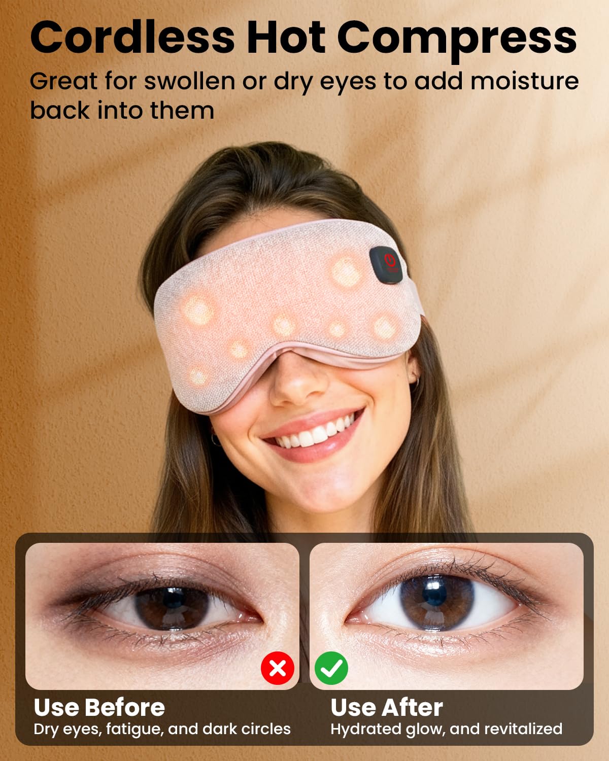 Heated Eye Mask - Cordless Eye Mask for Dry Eyes, Eye Relief, Improved Sleep, 4 Temperature, Washable Eye Heating Pad for Travel and with Replaceable Shell, Gifts for Women