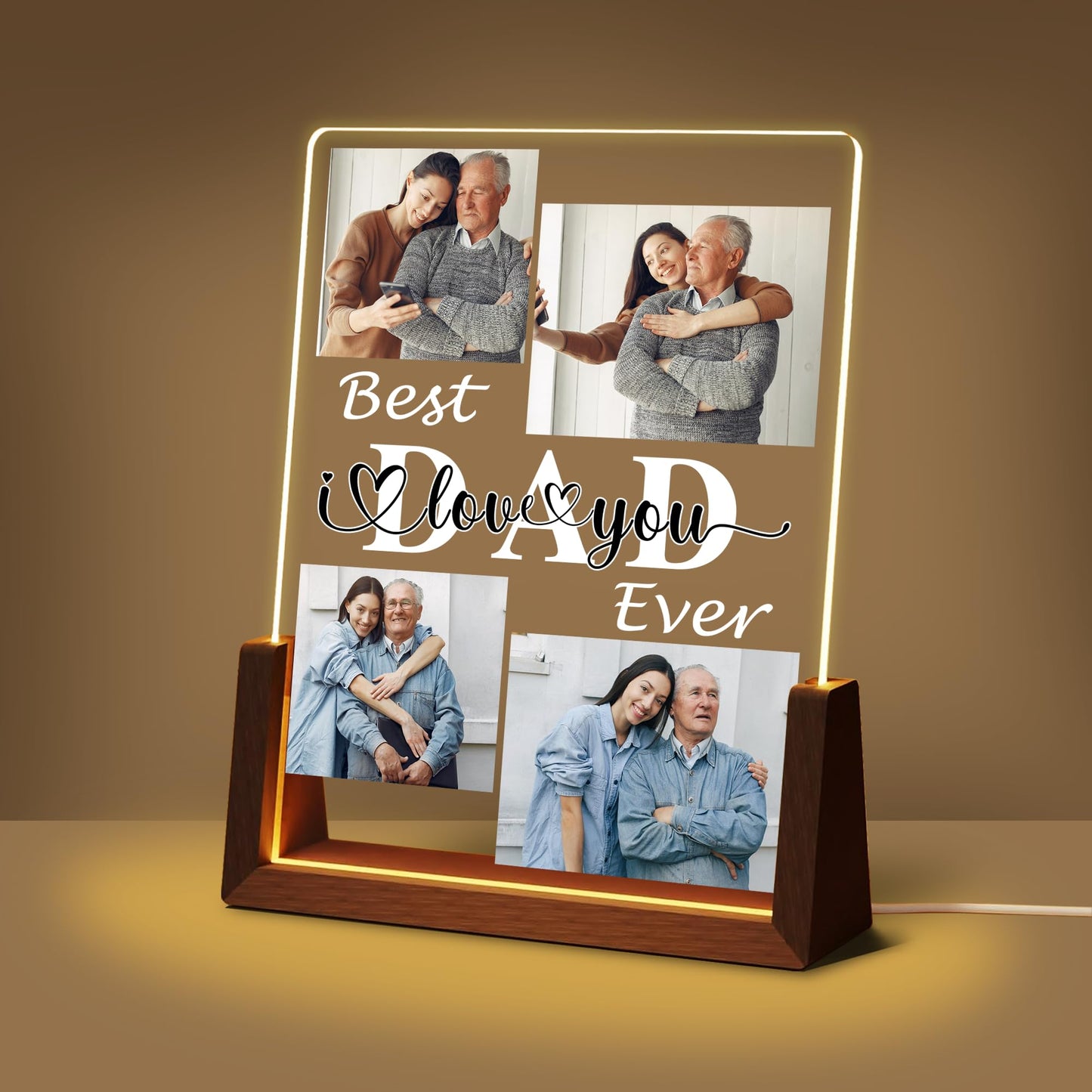 Fathers Day Personalized Gifts For Dad Grandpa Husband From Daughter Son Kids Wife  Custom Light Up Picture Frame Acrylic Plaque  Customized Best Dad Ever Gifts For Fathers Day Christmas Birthday