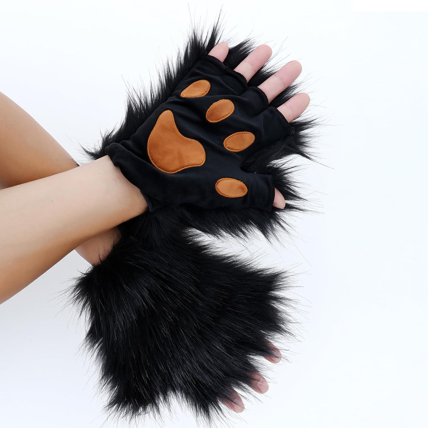 HAOAN Wolf Paw Gloves Faux Fur Cat Fingerless Mittens Winter Warm Halloween Fancy Party Costume Accessories
