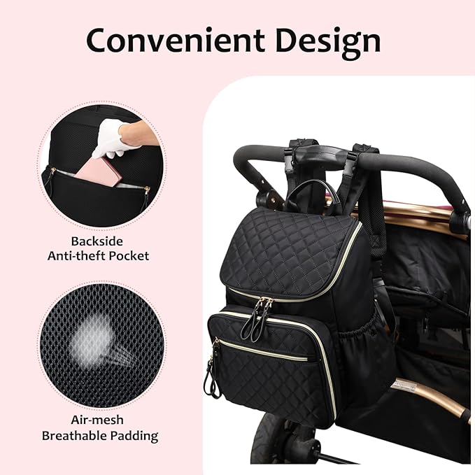 Large Capacity Diaper Bag Backpack with Stroller Buckle, Water-Resistant Travel Baby Bag with Insulated Pockets (Classic, Mocha Mousse)