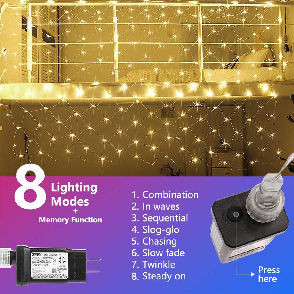 woohaha LED Net Mesh Fairy String Lights, 192 LEDs, 9.8ft x 6.6ft, Warm White, Model QX-U-O-N-192-A