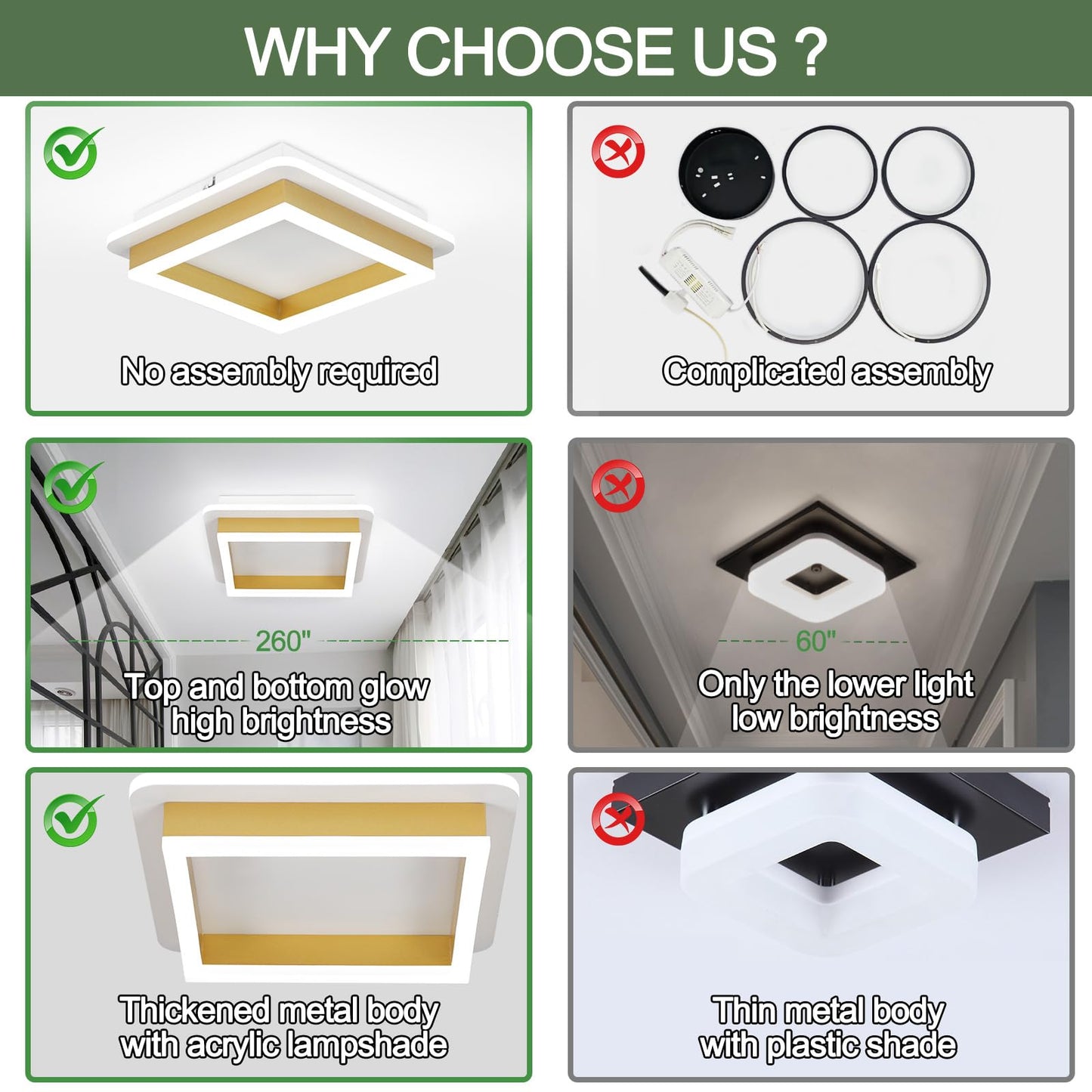 Caneoe 3 Packs Square Flush Mount Ceiling Light  6000K Black Modern Led Ceiling Light Fixture  Minimalist Hallway Lighting Fixture Ceiling Lamp For Hallway Entryway Bedroom Balcony (Gold)