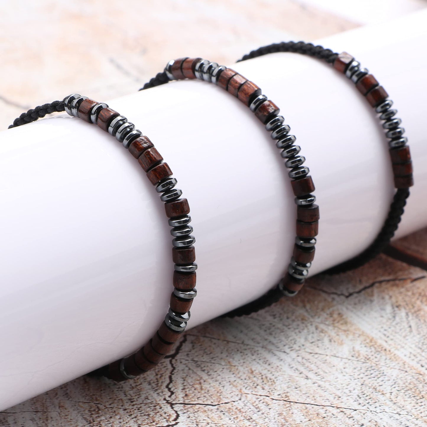 JoycuFF Beautiful Inspirational Bracelet Morse Code Bracelets Gift for Men Women Birthday Christmas Gifts Cord Wrap Wood Beads B