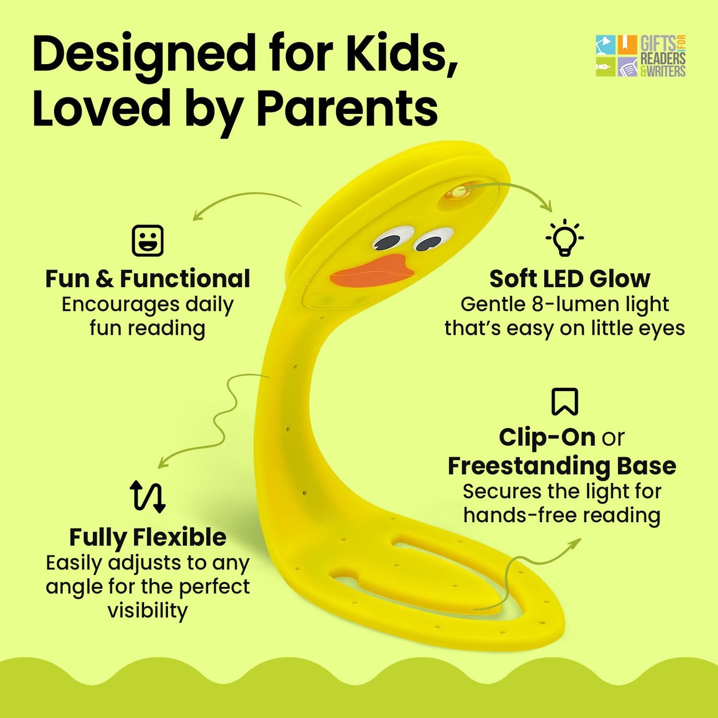 Gifts for Readers & Writers Flexilight Reading Light | LED Clip On Bookmark | Battery Operated | Duck Color