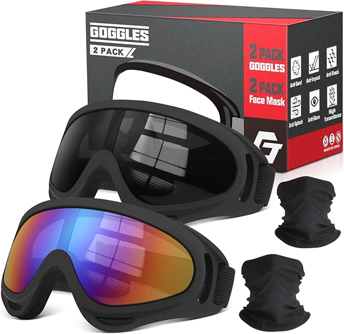 YENPK Dirt Bike Goggles, 2-Pack Motorcycle & ATV Goggles with Anti-Impact Lens & 2 Face Mask
