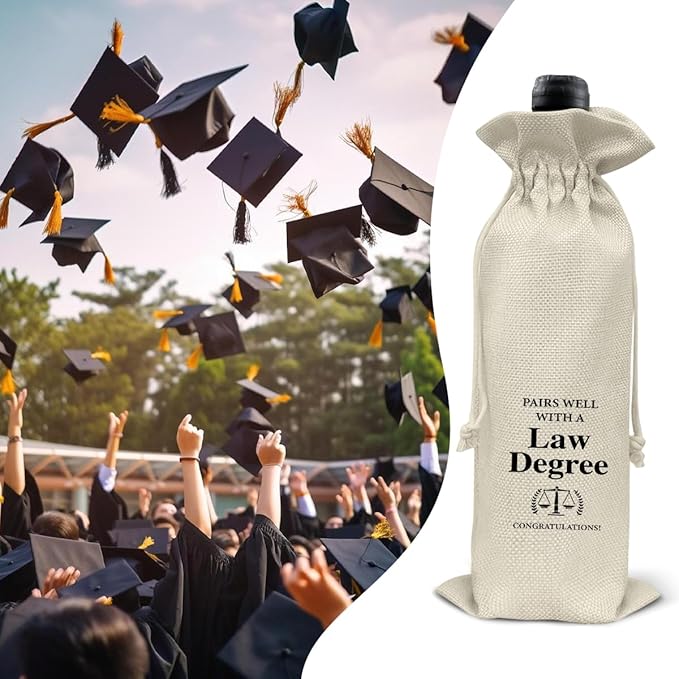 HOIJAUMAI Law Degree Graduation Gifts Law Graduation Gift Law Graduation Wine Bag Pairs Well with a Law Degree Wine Gift Bags for Women Men