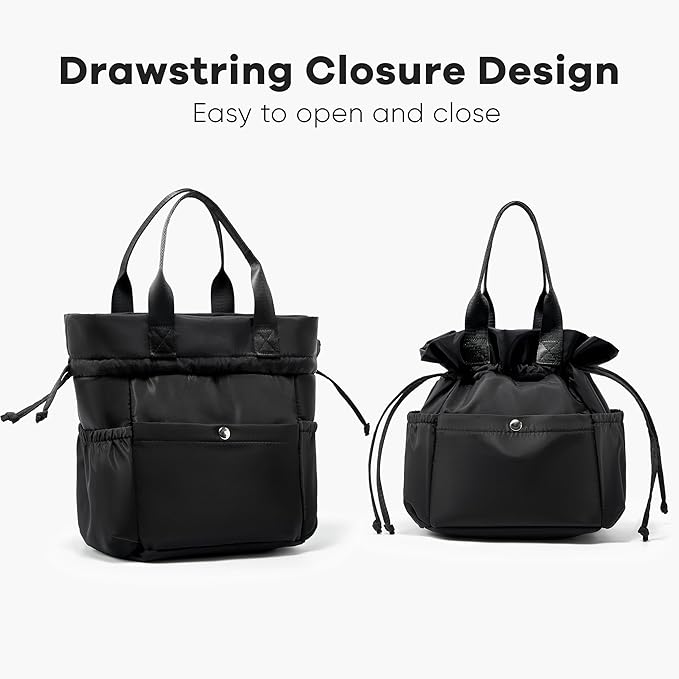Yarnic Lunch Bag Women Insulated Lunch Bags,Cute Reusable Lunch Box Stain-Resistant Lunchbox with Water Bottle Holder for Adult (black)