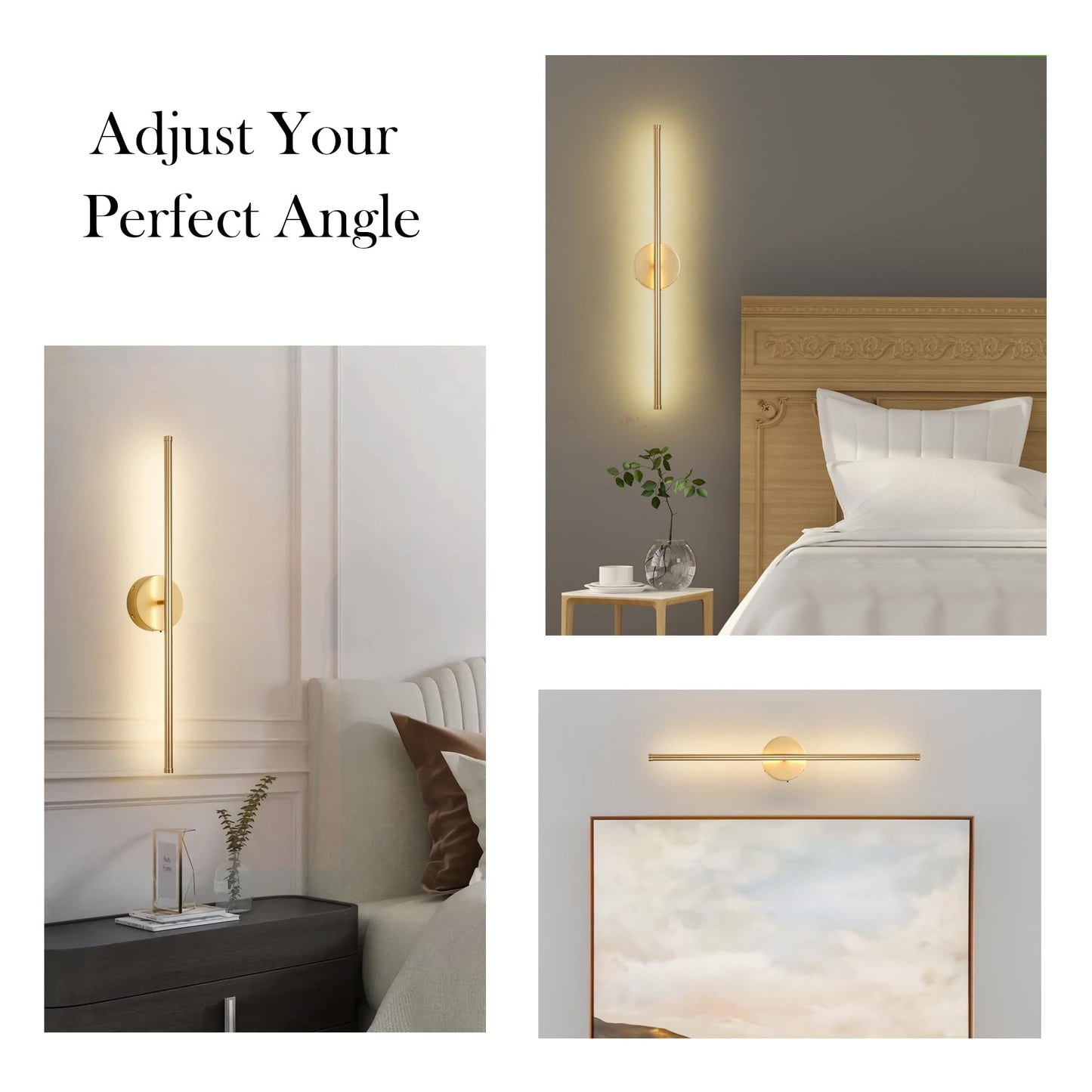Kartoosh Battery Operated Wall Sconces  Dimmable Wall Sconces Set Of Two  350Rotate  3000K Led Gold Wireless Wall Light For Living Room  Bedroom  Hallway  32.2 Inch (2 Pack)