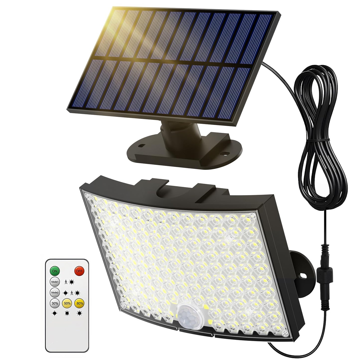 ABODONG Solar Lights Outdoor, 128 LEDs Flood Light, Motion Sensor, Remote Control, 1 Pack, Black, Model TBD-28
