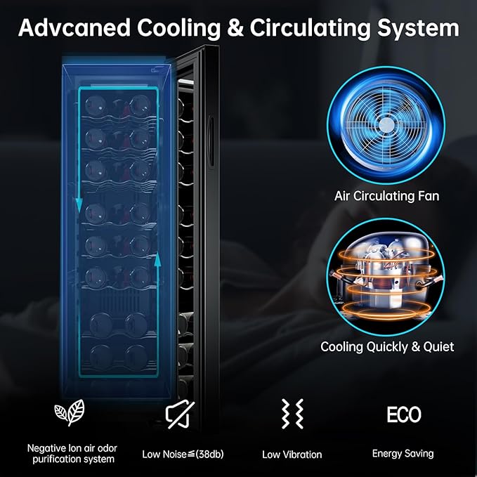 KingChii 24 Bottle Wine Cooler Refrigerator Freestanding Wine Fridge - Intelligent Digital Control, Low Noise Professional Compressor, Stainless Steel & Tempered Glass for Home, Office, or Kitchen