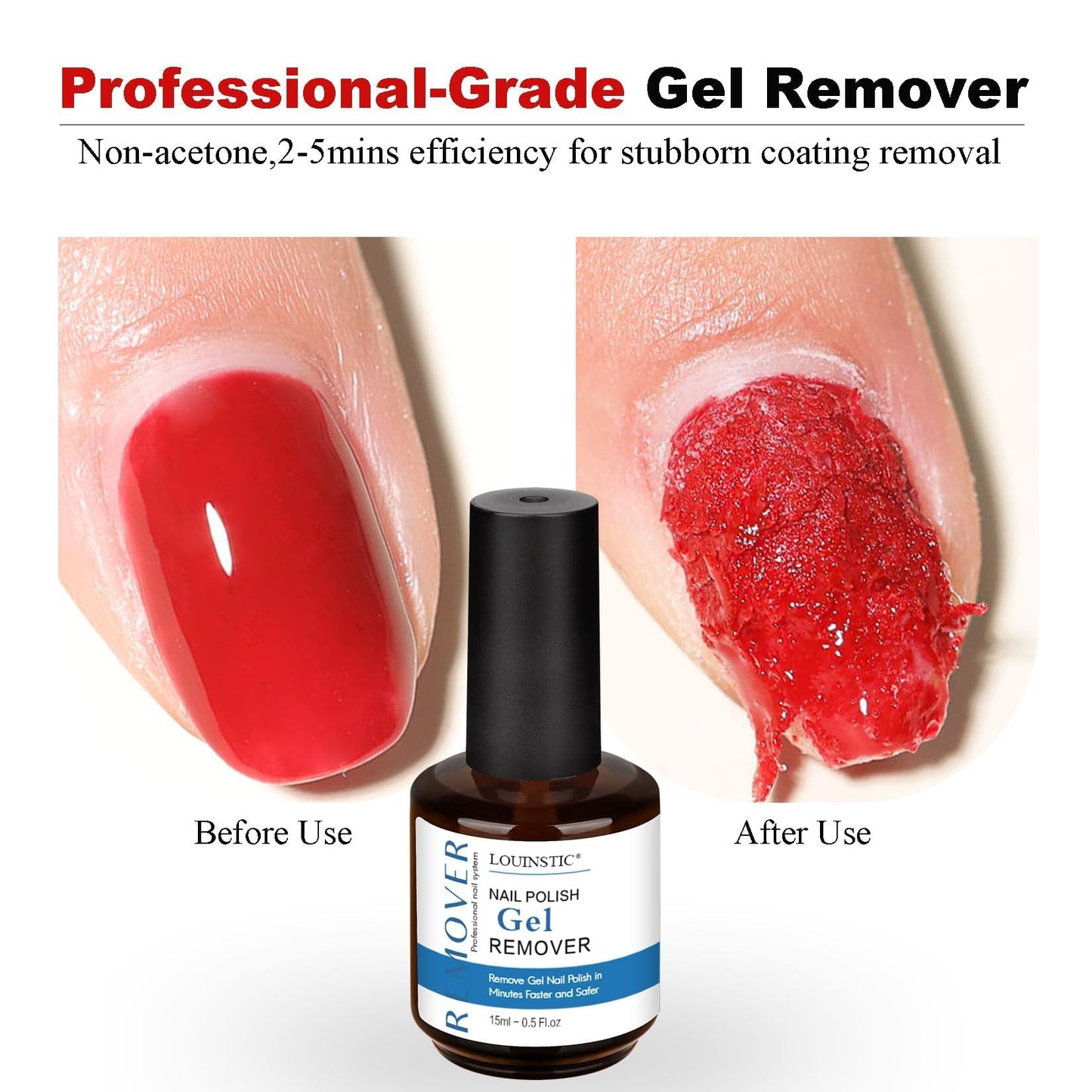 LOUINSTIC Gel Remover Kit - 3 Pcs (45ml) - Quick, Gentle Nail Care Solution for Home or Pro Use with Nail File