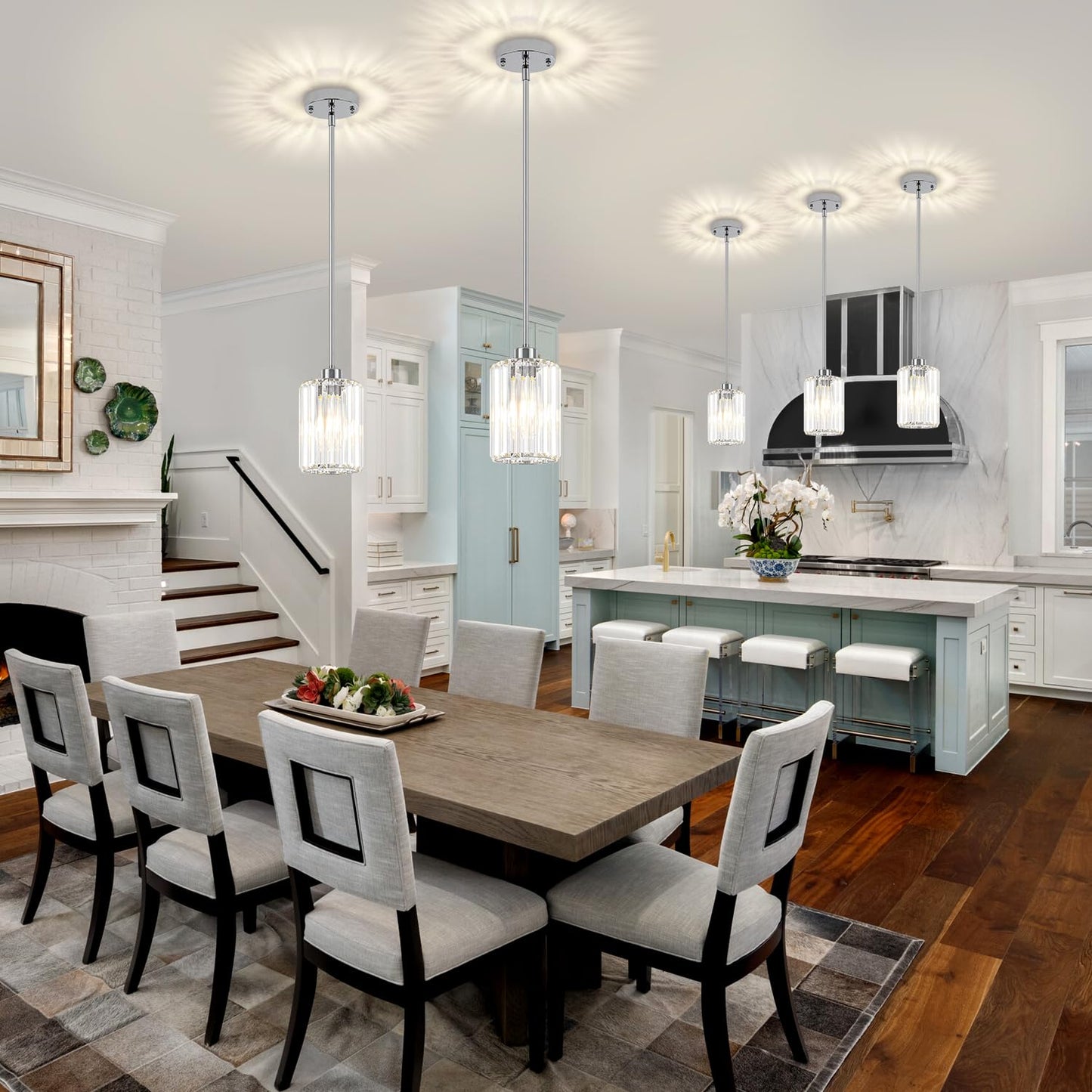 Zsmihdoh Chrome Pendant Lights 3 Pack Crystal Pendant Lighting For Kitchen Island  Modern Mini Kitchen Chandeliers Hanging Pendant Lights For Bedroom Dining Room Hallway