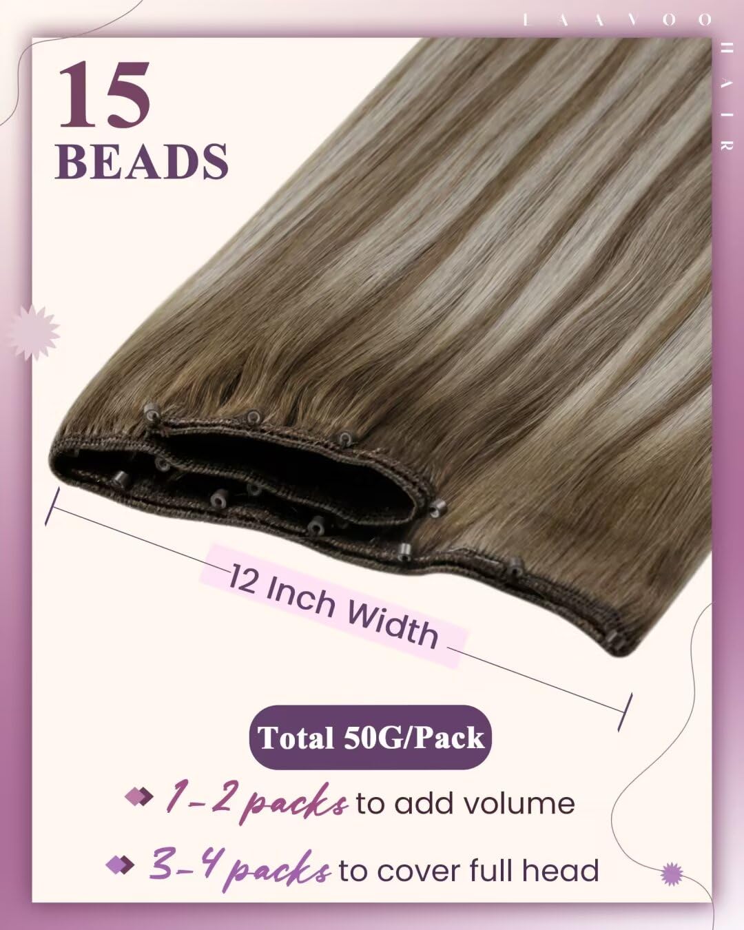 LaaVoo Beaded Weft Hair Extensions Human Hair Ombre Beaded Human Hair Extensions Ash Brown to Blonde Mix with Platinum Blonde 20