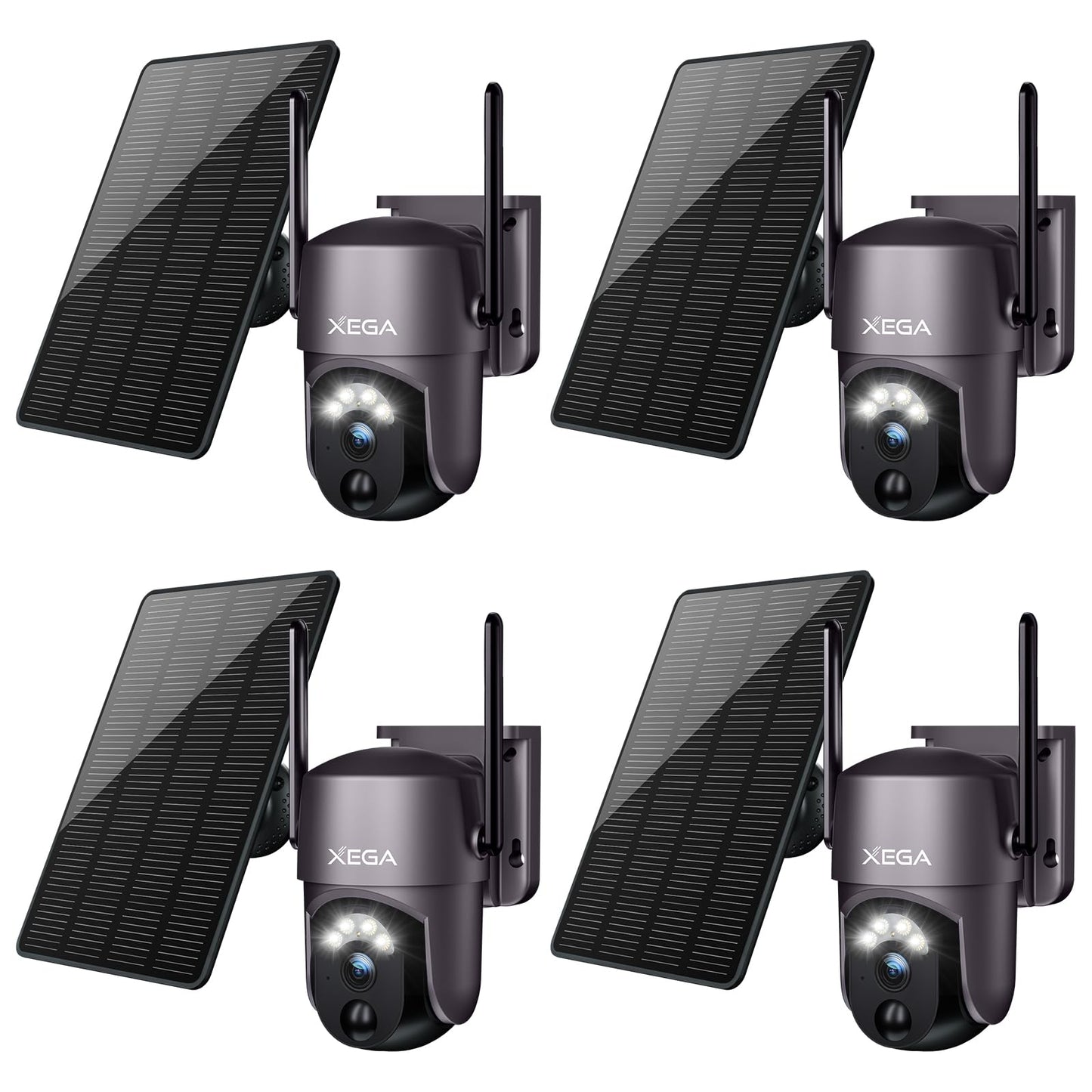 Xega 4 Pack Security Camera Wireless Outdoor 2K 360 Ptz Camera Solar Security Cameras 2.4G Wifi Video Surveillance W/Spotlight &