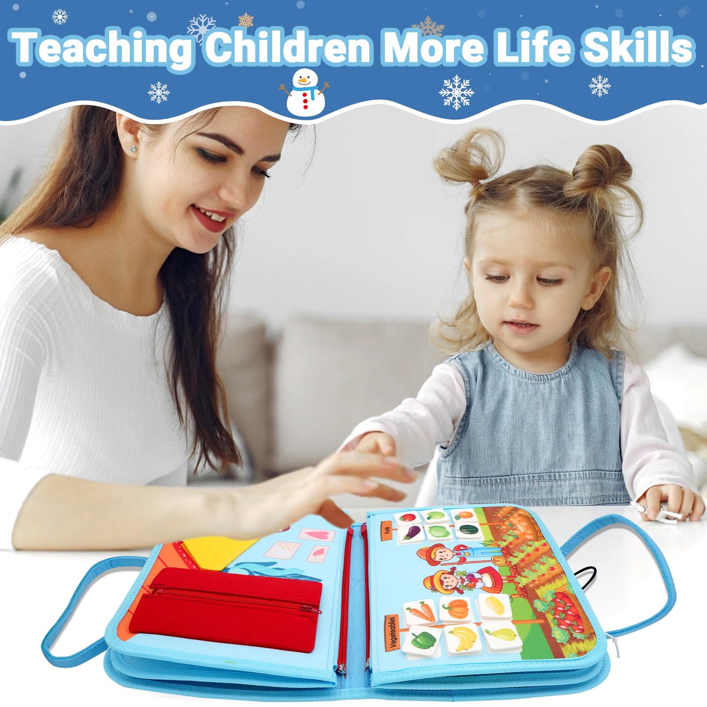 MEGRANATE Montessori Busy Board, Baby Busy Book Educational Learning Toys for Toddlers Quiet Book Activity Books Buckle Toy Fine Motor Skills Toys for 1 2 3 4 5 Year Old Kids (Blue)