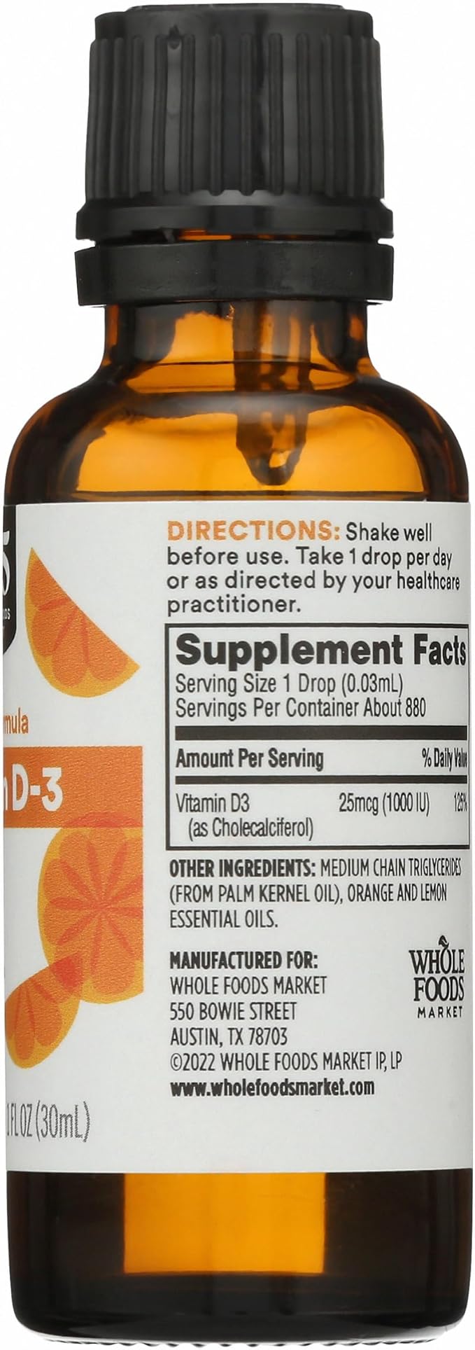 365 by Whole Foods Market, Vitamin D-3 Liquid Citrus Flavor 1000IU, 1 OZ