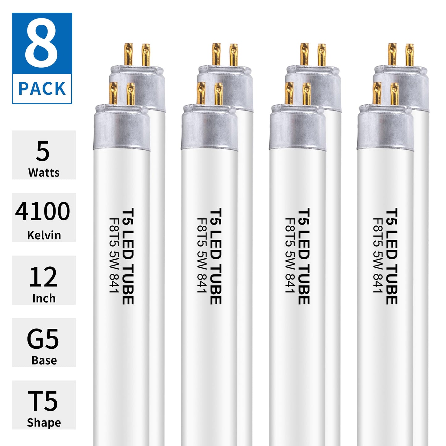 Wesome Lighting 8 Pack 12 Inch F8T5/Cw Led Replacement Bulbs  4100K Cool White  T5 Led 5 Watts Replace Fluorescent Bulb With Led  Replacement Tube For Counter And Cabinet Fixture