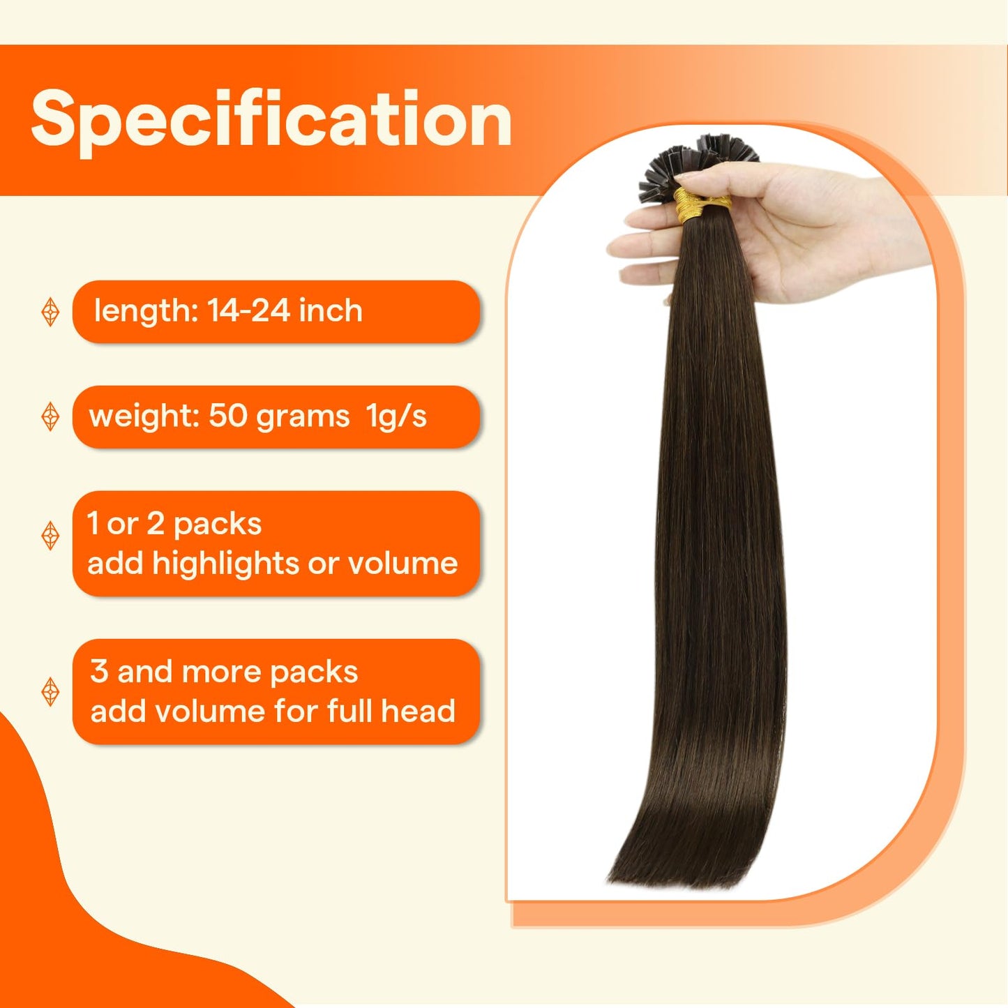Full Shine Long Ktip Human Hair Extensions Color 2 Dark Brown K Tip Hair Extensions Human Hair 24 Inch Keratin Bond Extensions 5
