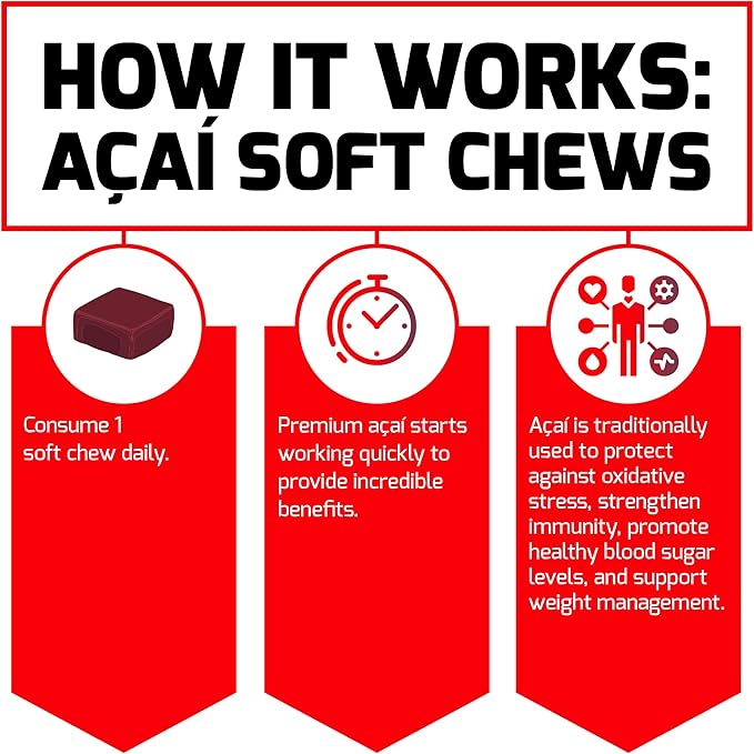 Force Factor Acai Soft Chews for Immune Support, Oxidative Stress Defense, and Daily Wellness, Superfood and Antioxidants Supplement, Non-GMO, Gluten-Free, and Vegan, Acai Berry Flavor, 30 Soft Chews