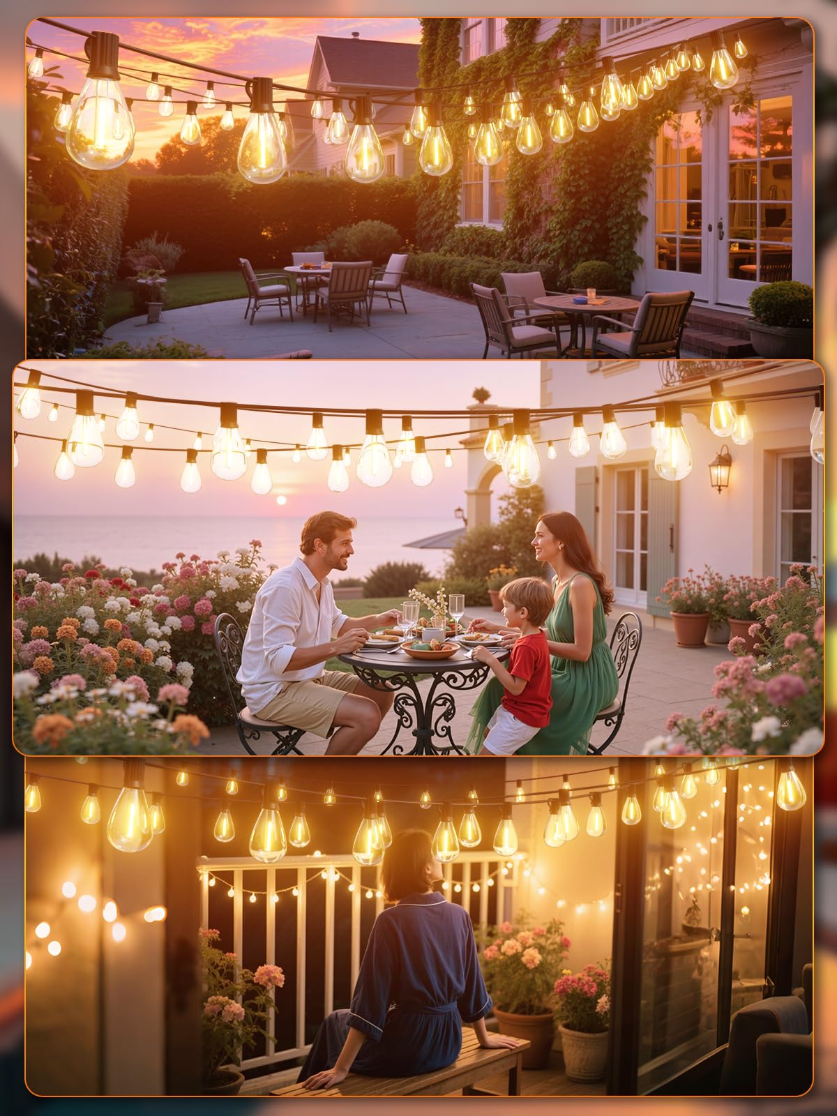 Luckystyle 30Ft Led Outdoor String Lights With Remote  10+ 1 Shatterproof Bulbs Waterproof And Dimmable Patio Lights For Porch  Garden  Backyard  Deck  Balcony  2200K Hanging Lighting