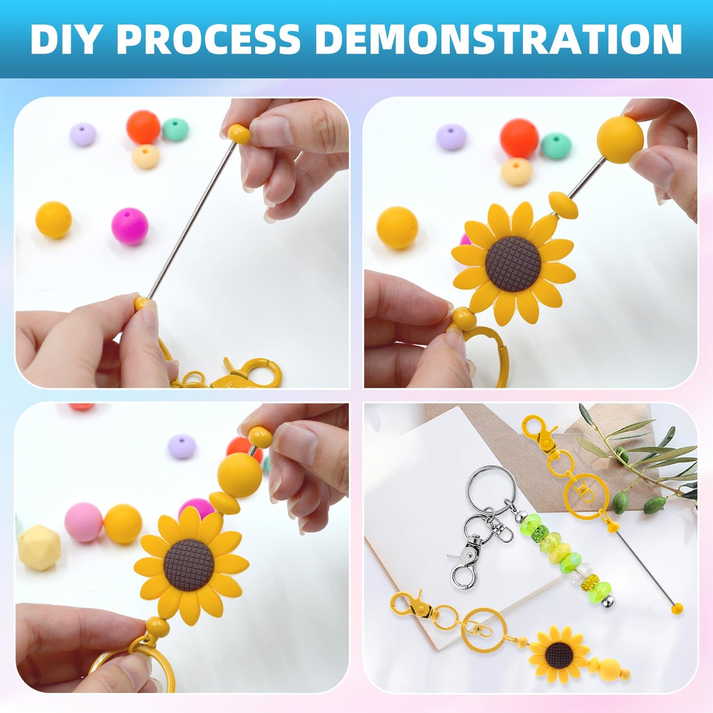 DNLEGULI 20 Pcs Beadable Keychains Bulk Kit – DIY Keychain Making Supplies with Metal Blanks for Crafts, Jewelry, Charms, Custom Projects – Blank Chain Bars for Beaded Keychain Design (Colourful)