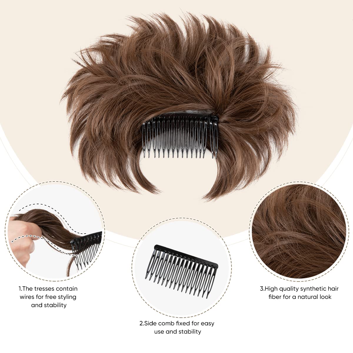 YOUNGWAYS Messy Bun Hair Piece Side Comb Clip in Bun Hairpiece for Women Short Natural Straight Versatile Adjustable Styles Easy