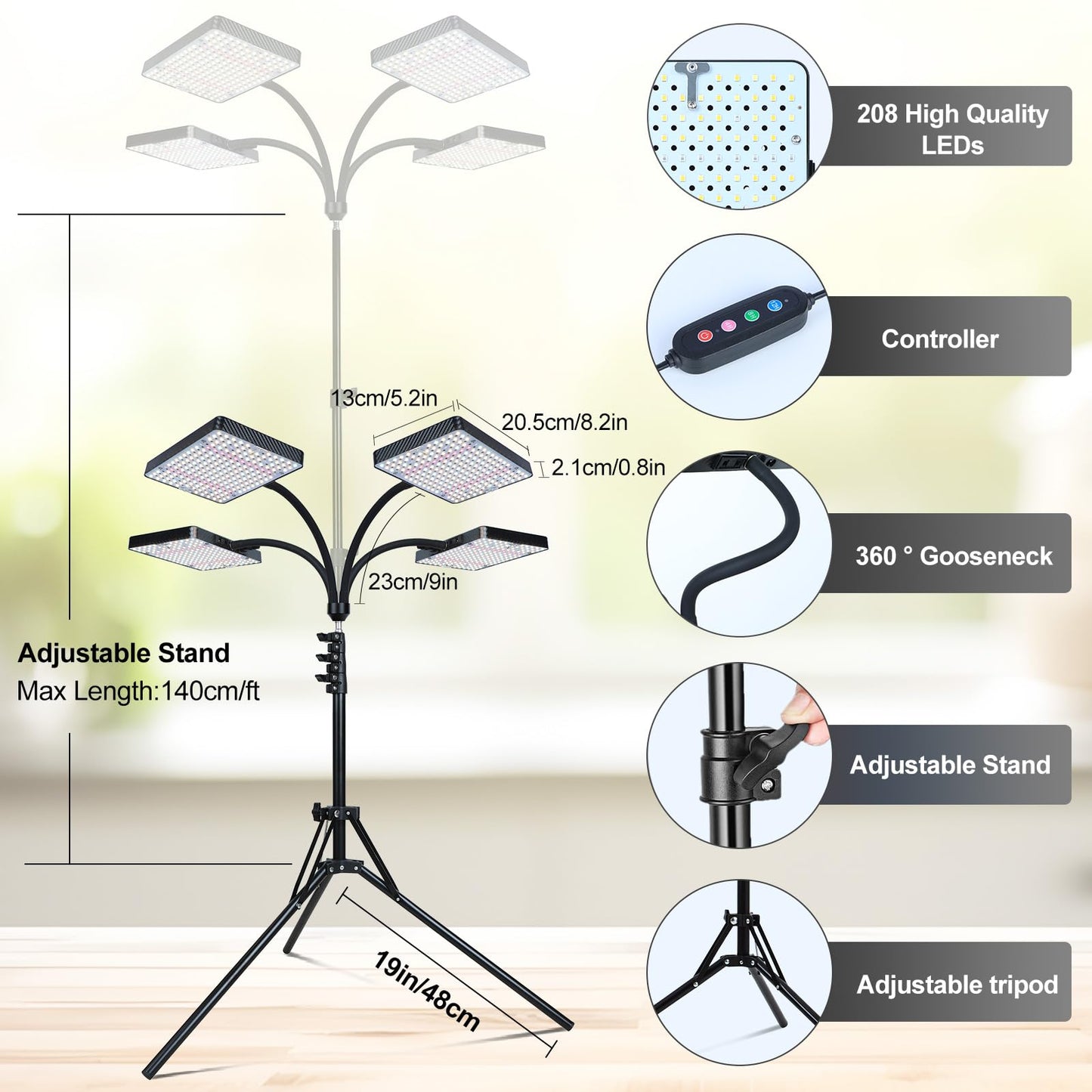 Grow Light With Stand  Orchbloom Grow Lights For Indoor Plants 100W  Natural Sunlight Full Spectrum Plant Growing Lamps For Houseplants & Bonsai Tree  4/8/12 Hr Timer Plant Light Auto On/Off Everyday