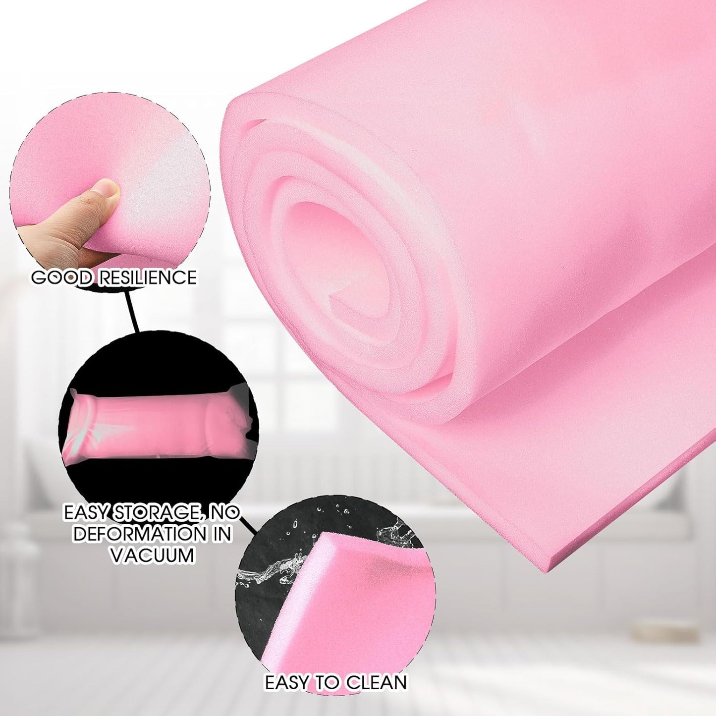 Amylove Polyurethane Foam 24" x 72" High Density Cushion Upholstery Foam Sheet for Seat Replacement DIY Projects Chairs Headboards Sofas Home(1" x 24" x 72",Pink)