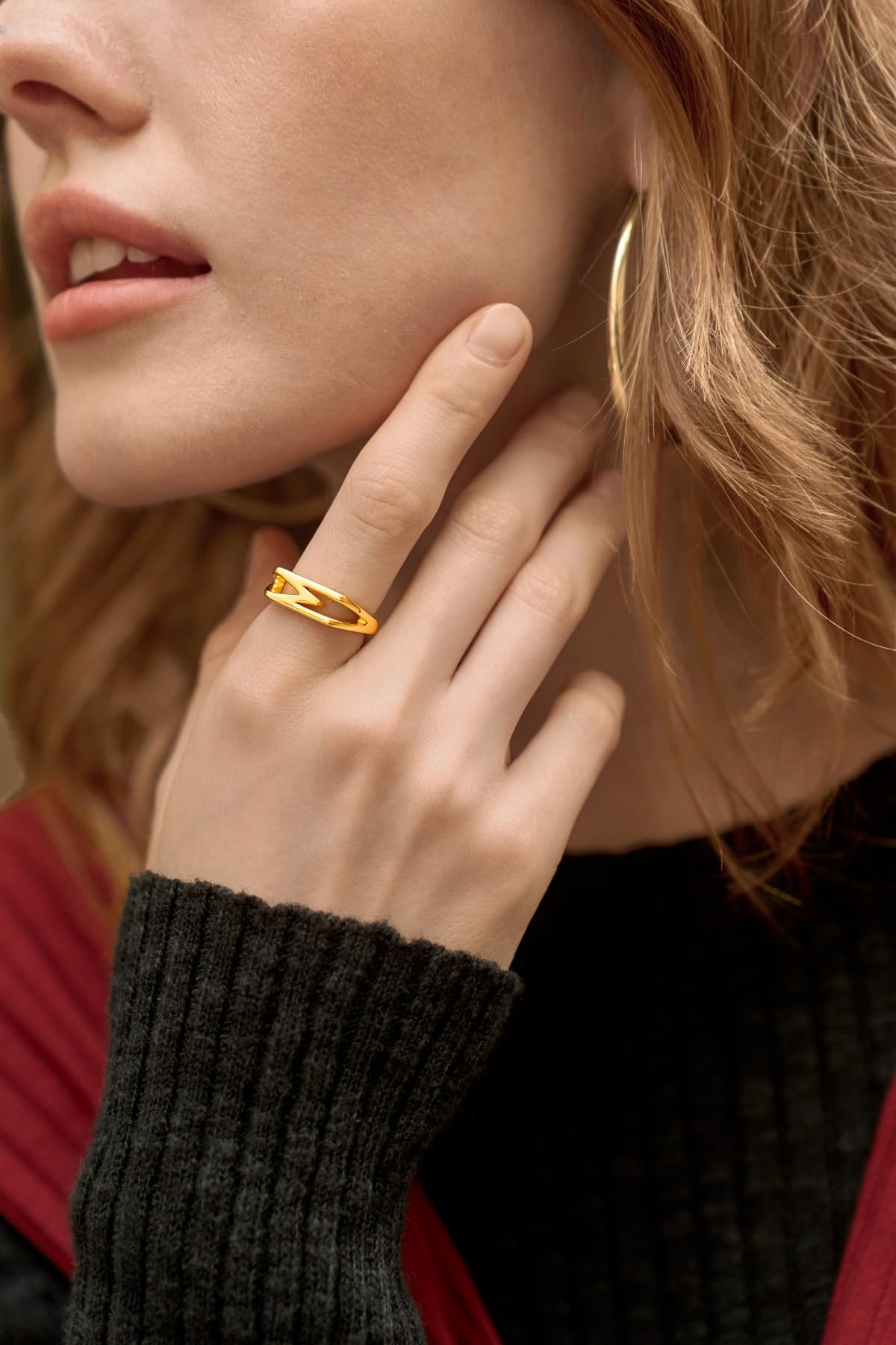Cicy Bell Womens 18k Gold Plated Initial Statement Rings Bold Letter Personalized Initial Stacking Rings