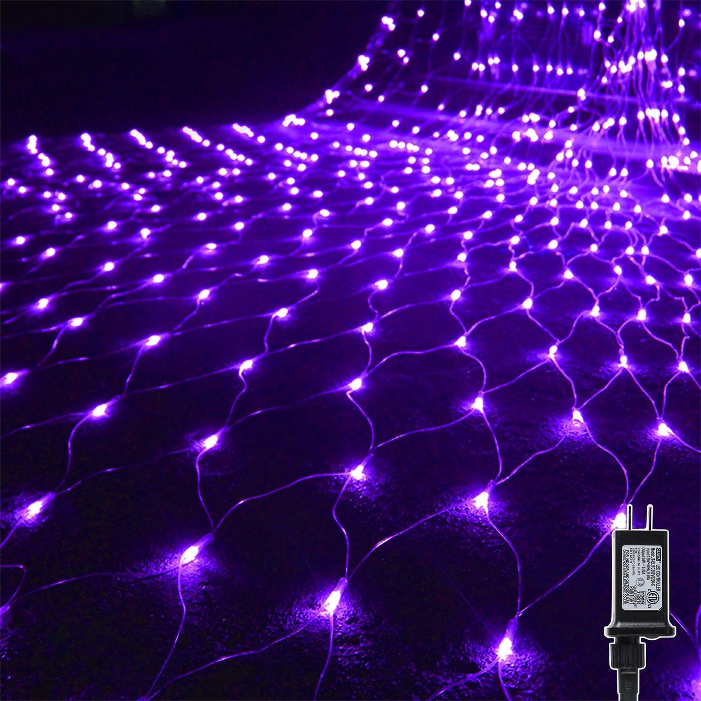 WATERGLIDE Outdoor Halloween Net Lights, 360 LED, 12FT x 5FT, 8 Lighting Modes, Purple, Model HB-360WCOI