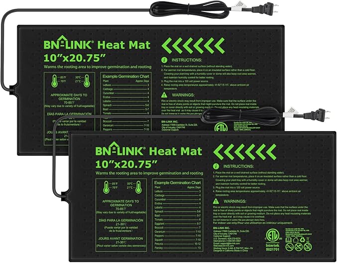 BN-LINK Durable Seedling Heat Mat for Seed Starting 10" x 20.75", 2 Pack Waterproof Warming Mat Plant Heating Pad for Seed...