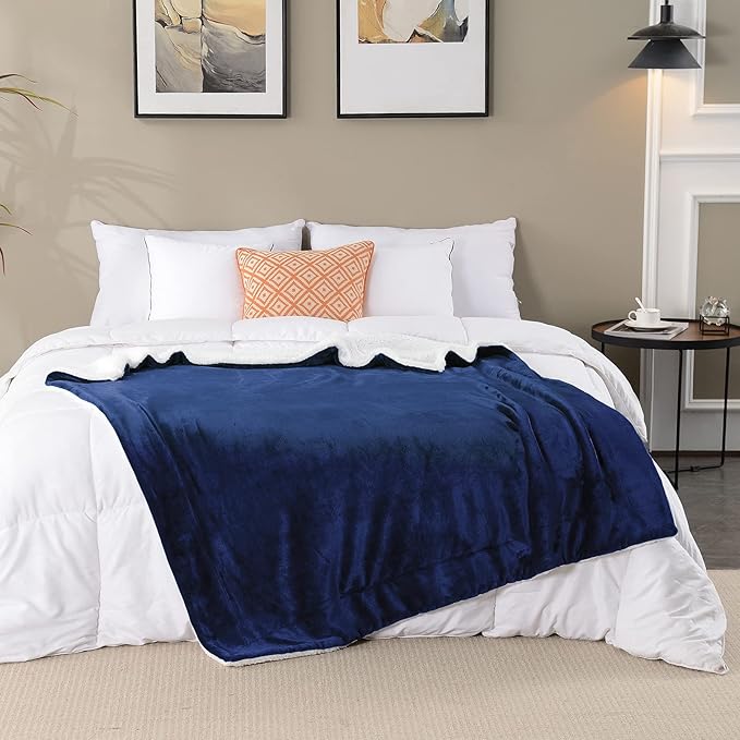 SOCHOW Sherpa Fleece Throw Blanket, Double-Sided Super Soft Luxurious Plush Blanket Queen Size 90 inchx90 inch, Navy Blue