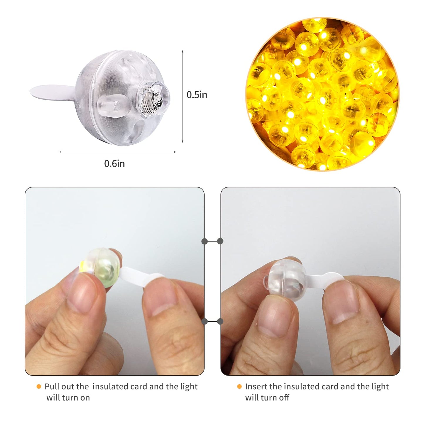 Aogist 200PCS Yellow LED Balloon Lights, Round Plastic Lamps for Party Decor, Model A01-Mini