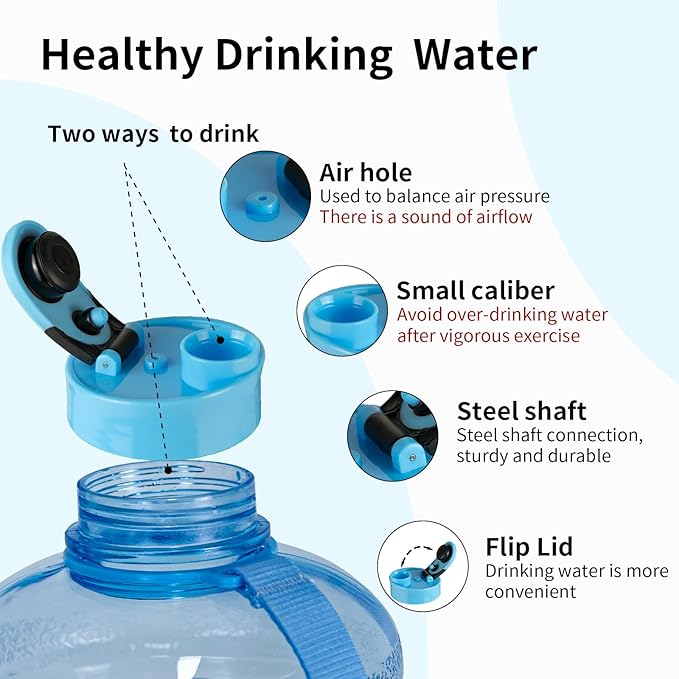 TOOFEEL 2.2 Liter Gym Water Bottle - 100% Leak Proof Big Sports Water Bottle Larger than 74 oz Water Bottle with Visible Volume for Drinking (74oz Transparent Light Blue)