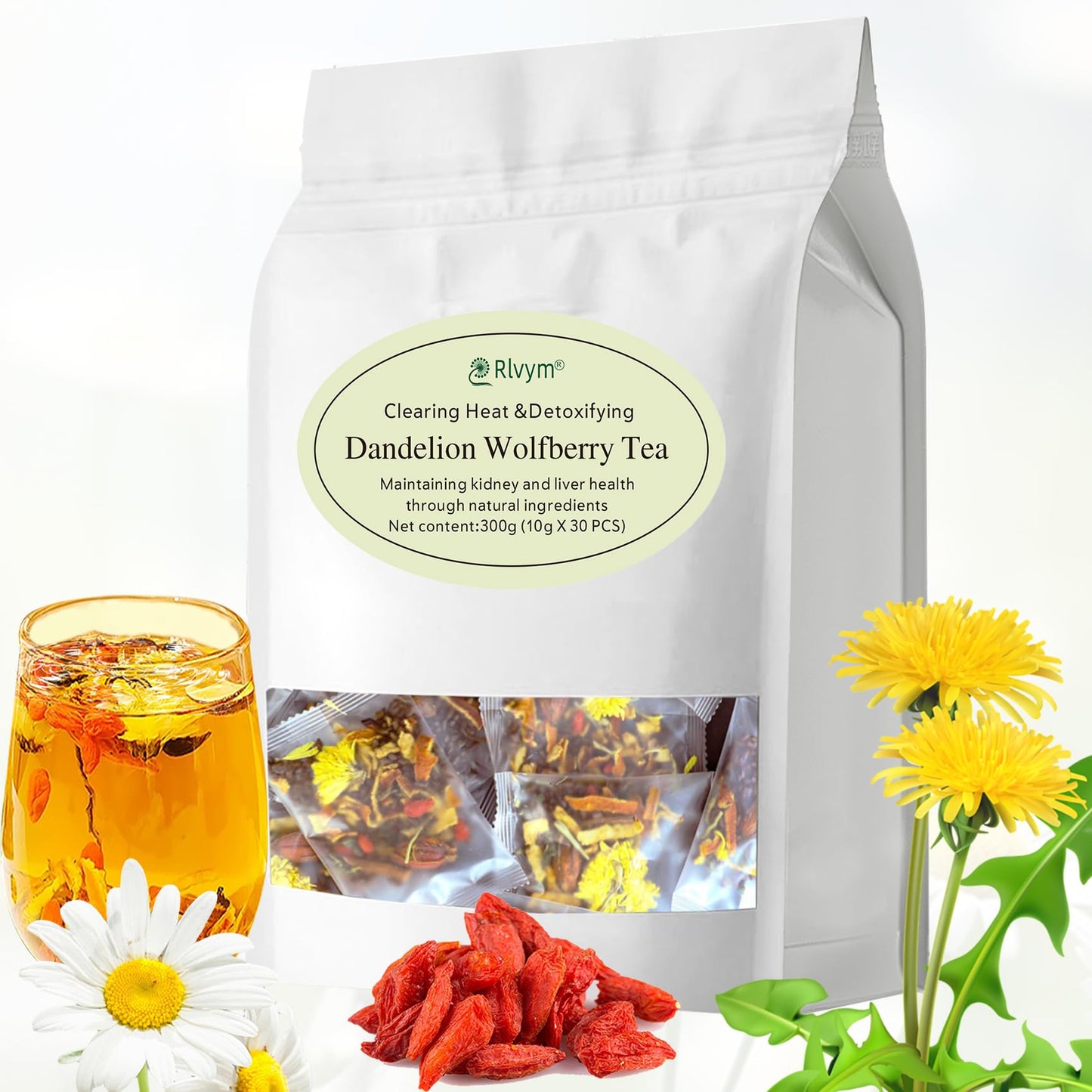 30pcs Dandelion Wolfberry Tea, Goji Berry Chrysanthemum Cassia Seed Tea, Seven Natural Herbal Ingredients, For Kidney & Liver He