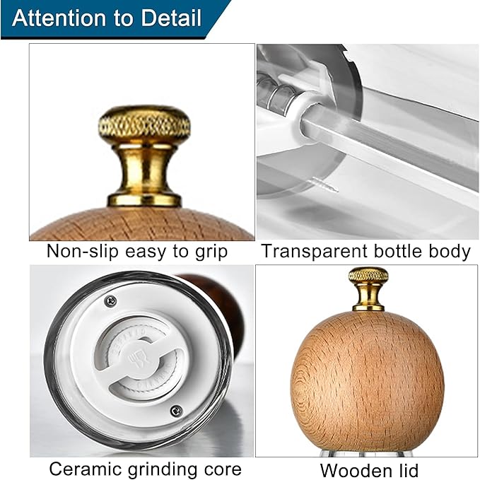 Pepper Grinder Set Salt and Pepper Grinder Set Manual Salt Grinder Pepper Mill Set with Adjustable Coarseness Acrylic Salt and Pepper Shakers, Ceramic Blade Grinding Spices Enjoy Most Delicious Steak