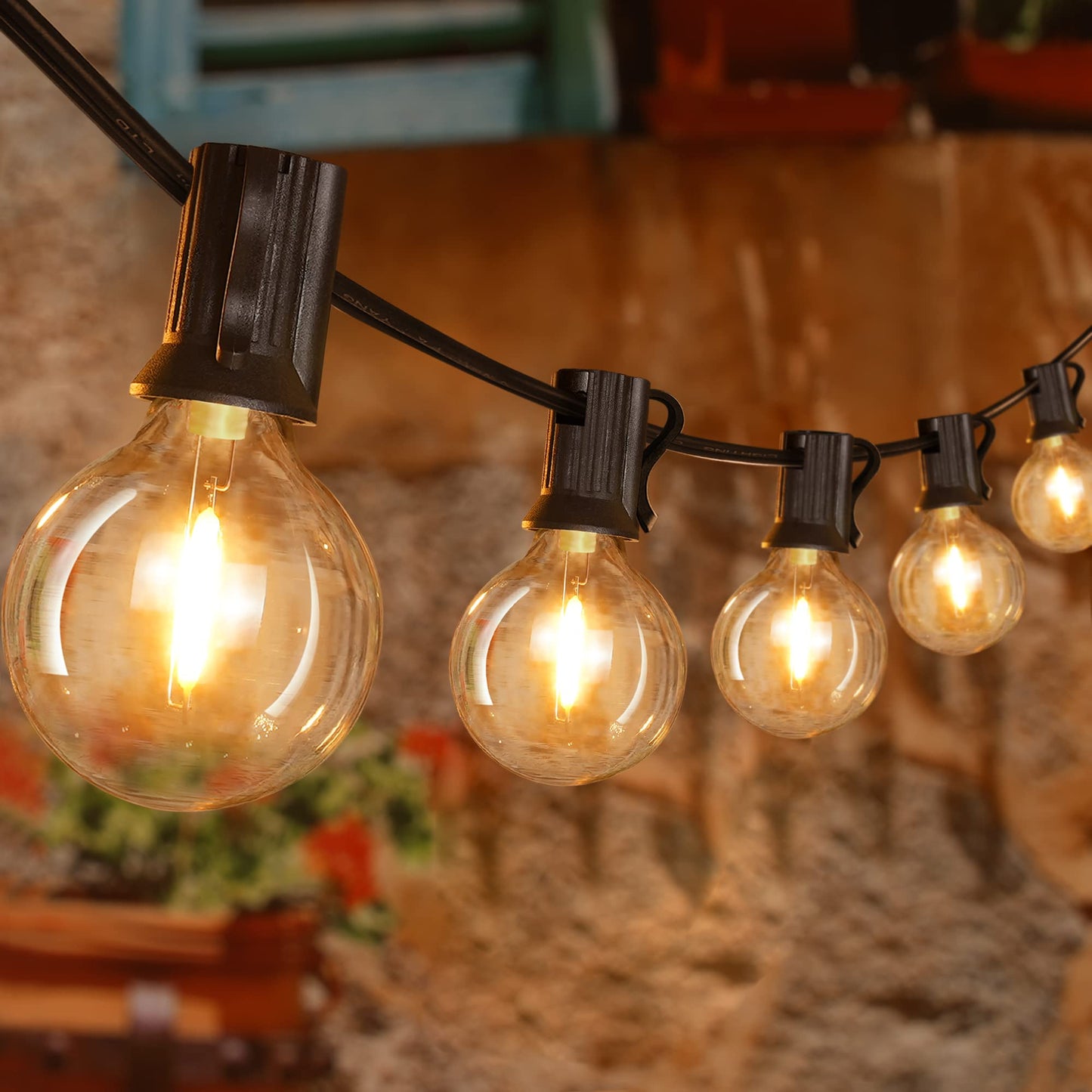 Ollny 150FT Outdoor String Lights, Waterproof Shatterproof with 75 Edison + 4 LED Bulbs, Warm White, Model IL-E12-20150075