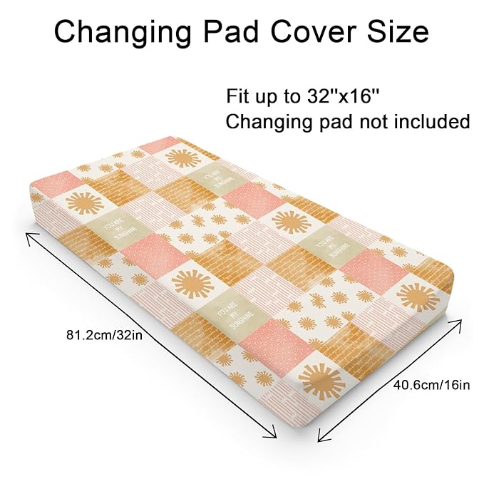 Colorful Boho Sun Changing Pad Covers Cute Sunshine Stripes Diaper Change Pad Sheets for Girls Boys Letters Quote Soft Breathable Stretchy Snug Fitted Changing Mat Cover 32''x16''