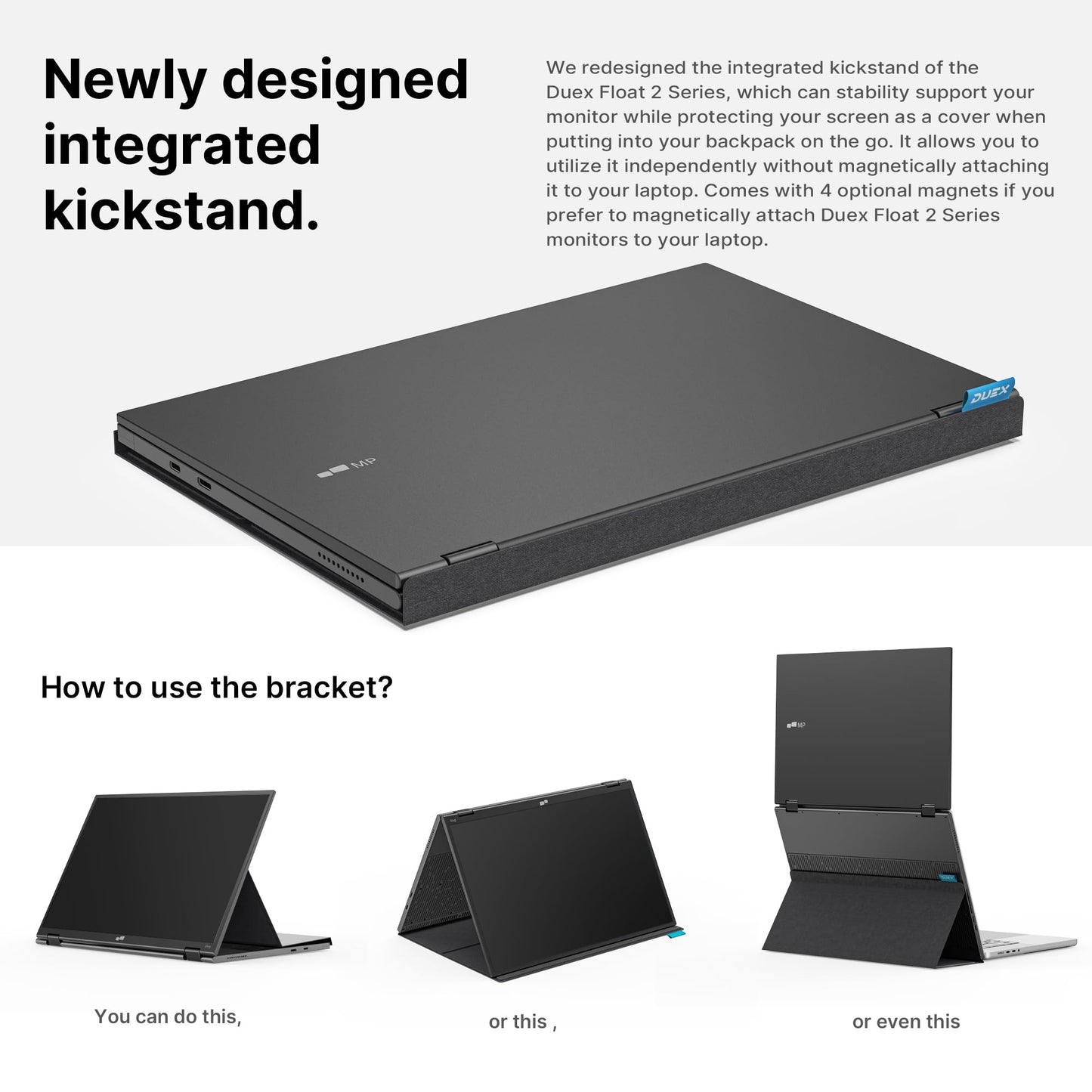 New Mobile Pixels Duex Float 2.0 Portable Stacked Monitor, FHD IPS 15.6" Laptop Screen Extender (Built-in Kickstand), USB C/HDMI Monitor Extender with Dual Speakers, Windows, MacOS, Switch, Android