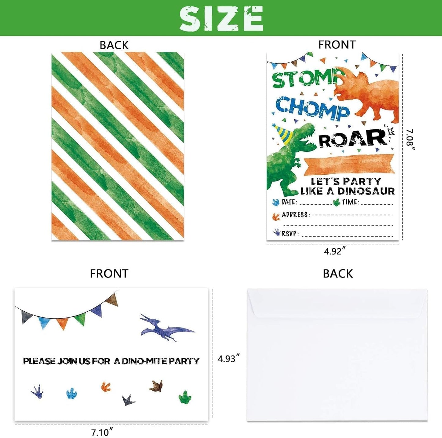 WERNNSAI Dinosaur Birthday Party Invitation Cards - 20 Sets Watercolor Dinosaur Invitations with Envelopes for Boys Kids Dino Party Supplies Fill in T-Rex Invite Cards for Birthday Baby Shower Favors