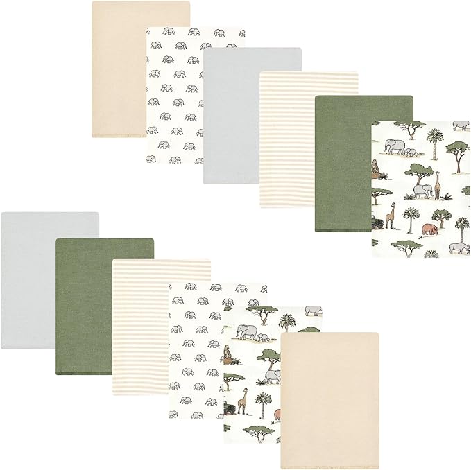Luvable Friends Hudson Baby Flannel Burp Cloths 12pk, Jungle Safari