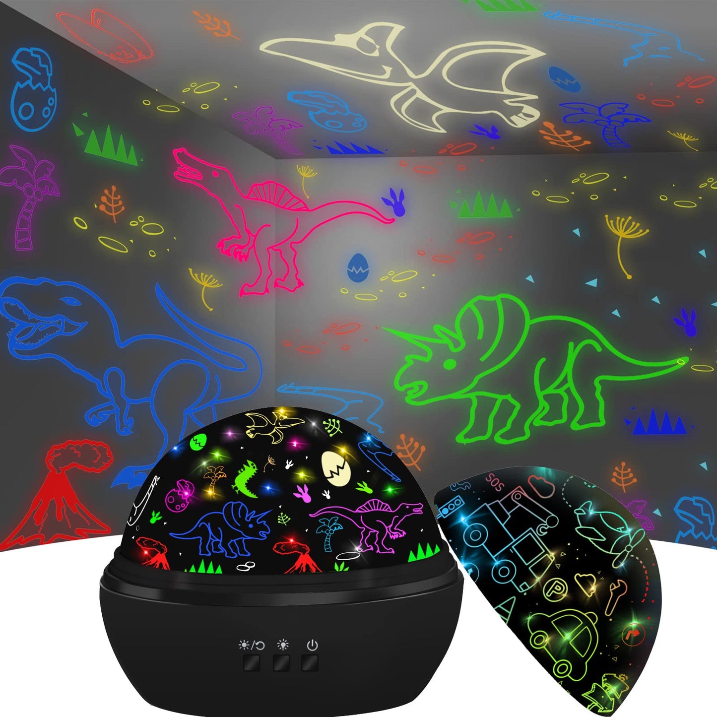 Dqmoon Dinosaur Night Light For Kids  Projector With 8 Colors  360 Rotation  Safe Materials  Ideal Birthday Gift