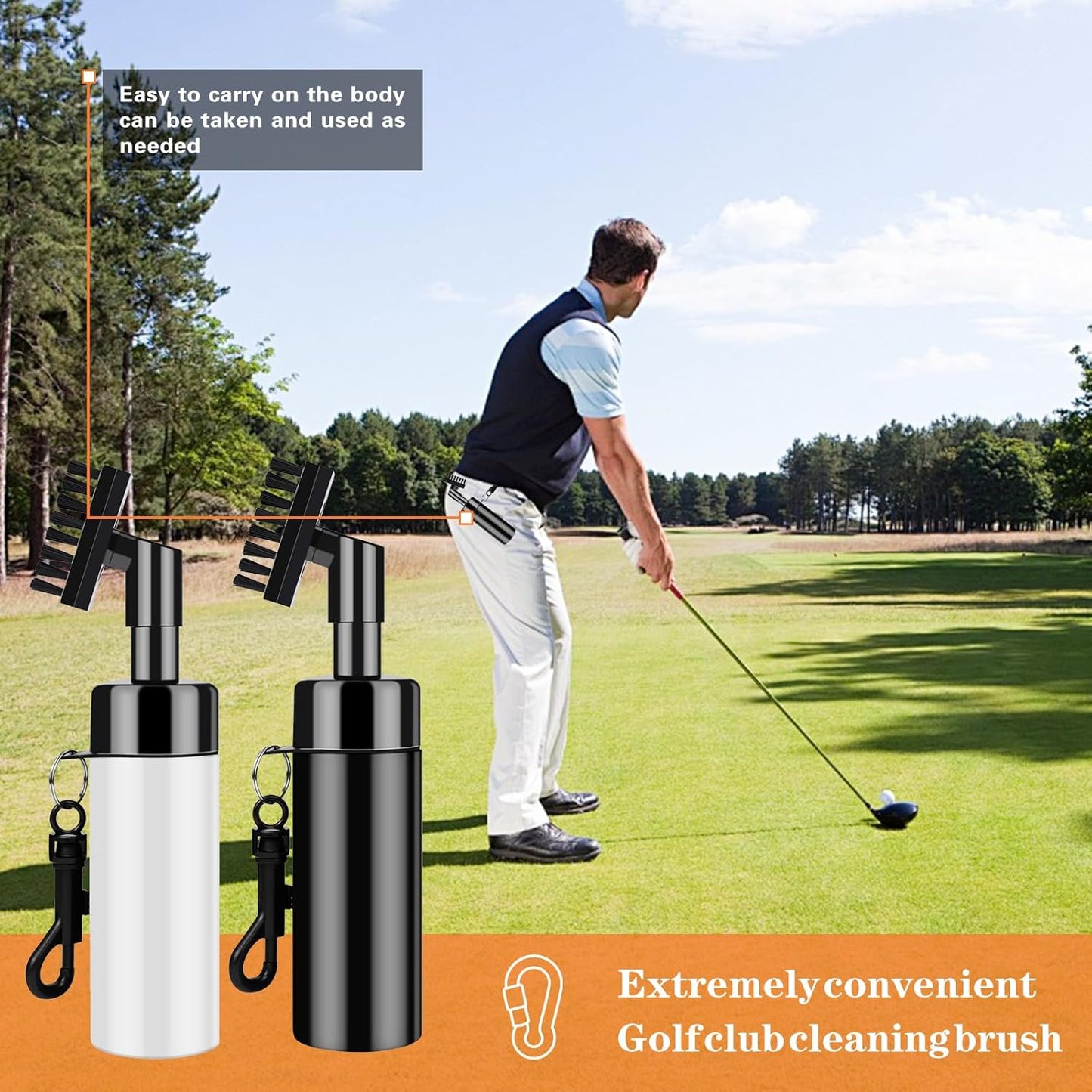 Pro Golf Club Cleaner,Includes Water Golf Club Brush Golf Towel Golf Accessories,Heavy Duty Retractable Clip- Squeeze Bottle for Easy Cleaning with Nylon Bristles- Holds 4 Oz Water(Black)