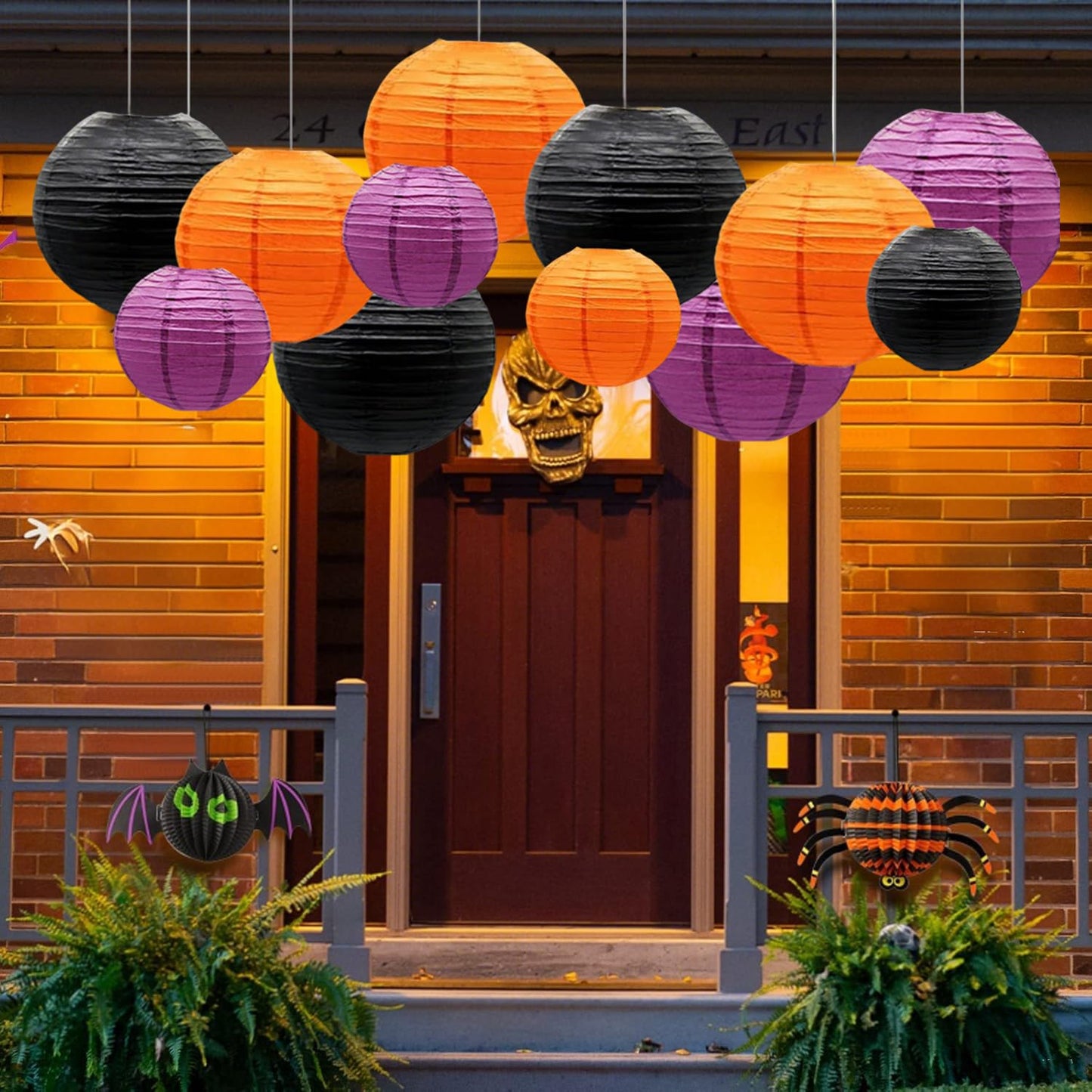 Capesaro Orange Purple Black Paper Lanterns Decorative 12Pcs Halloween Hanging Decorations For Graduation Thanksgiving Birthday Party Decorations